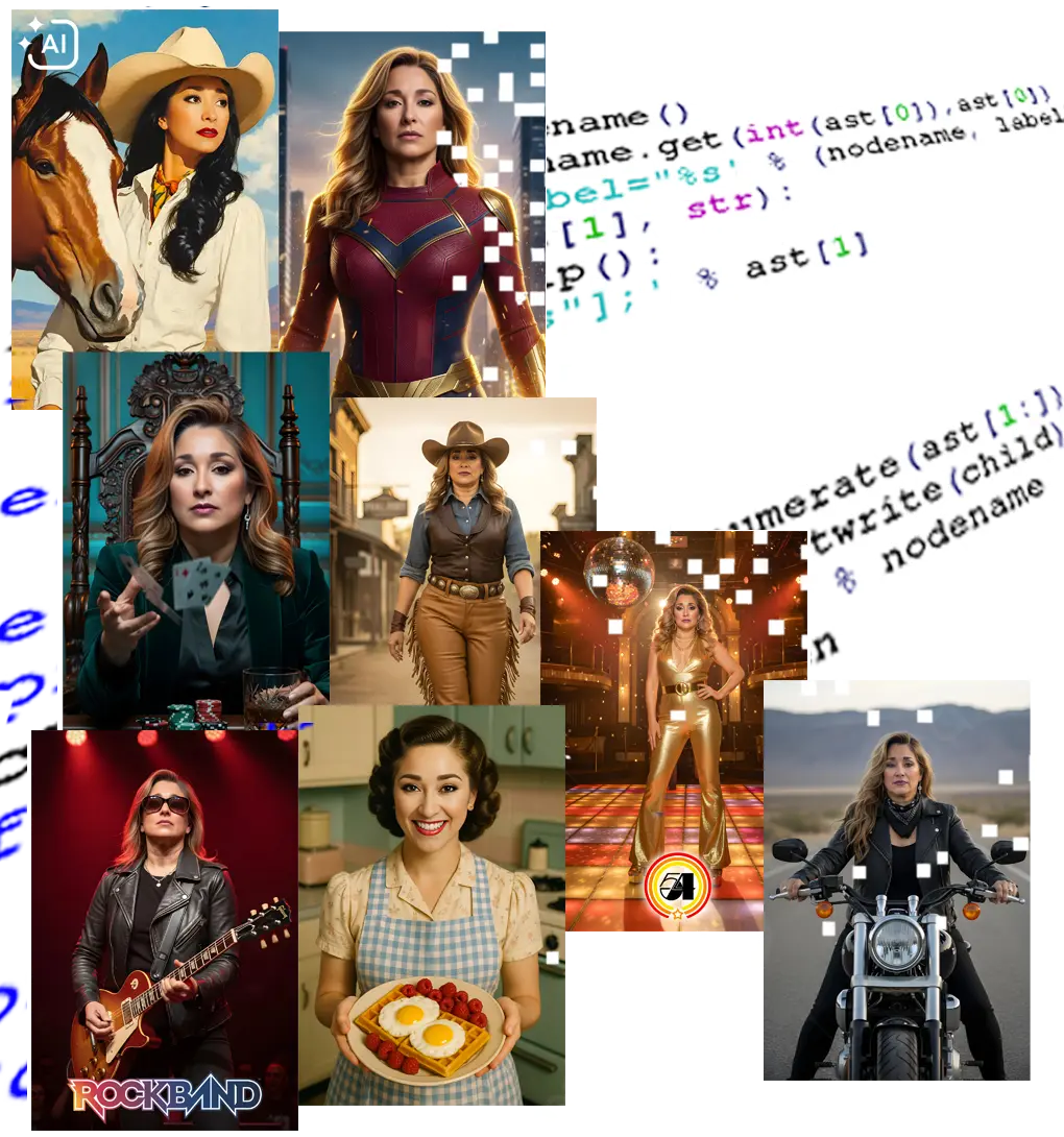 AI photo booth prompt styles collage showing different portrait transformations for Phoenix events