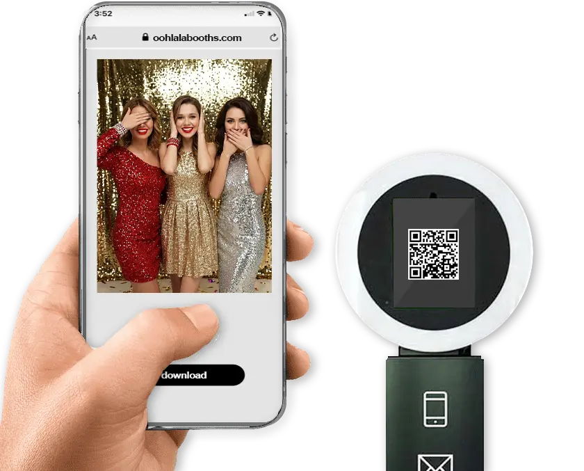 Guest downloading GIF photo booth image on smartphone via QR code at Arizona event — Ooh La La Booths instant GIF delivery Phoenix Scottsdale