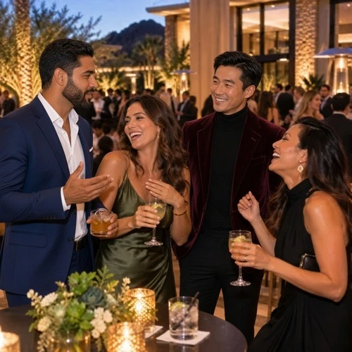Guests networking at an outdoor corporate event in Scottsdale, Arizona