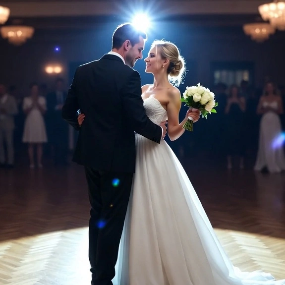 Bride and groom sharing their first dance at an elegant Arizona wedding reception